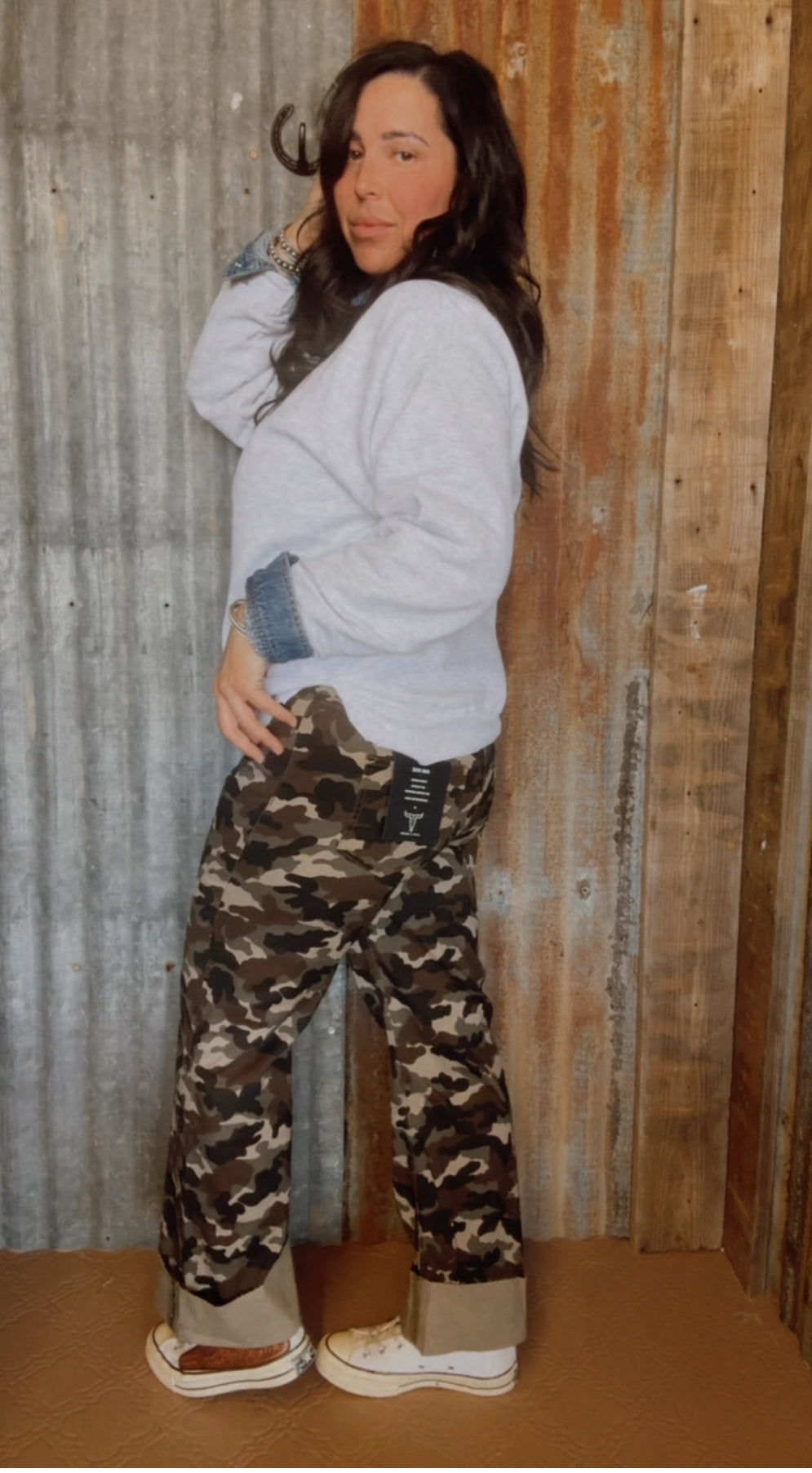 Cuffed Camo Boyfriend Jeans