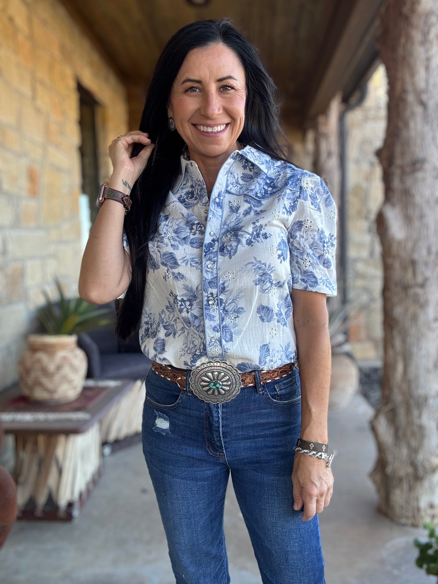 Blue Floral Blouse