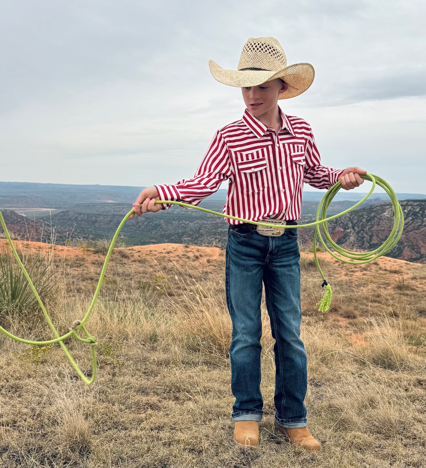 Red Striped Cowkid Pearl Snap