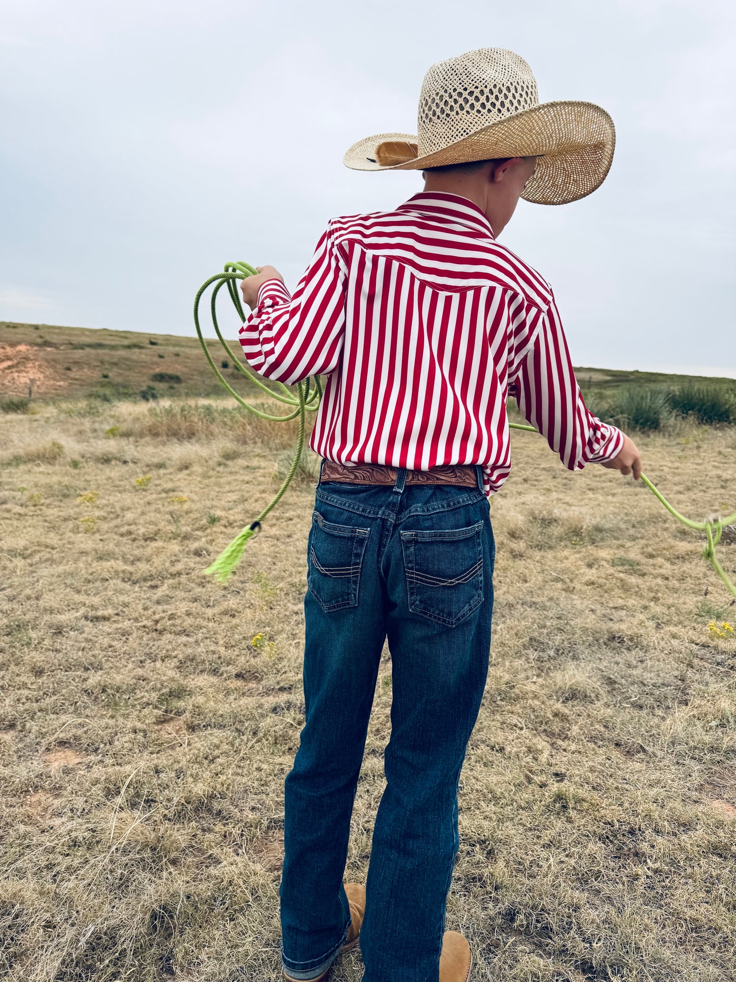 Red Striped Cowkid Pearl Snap