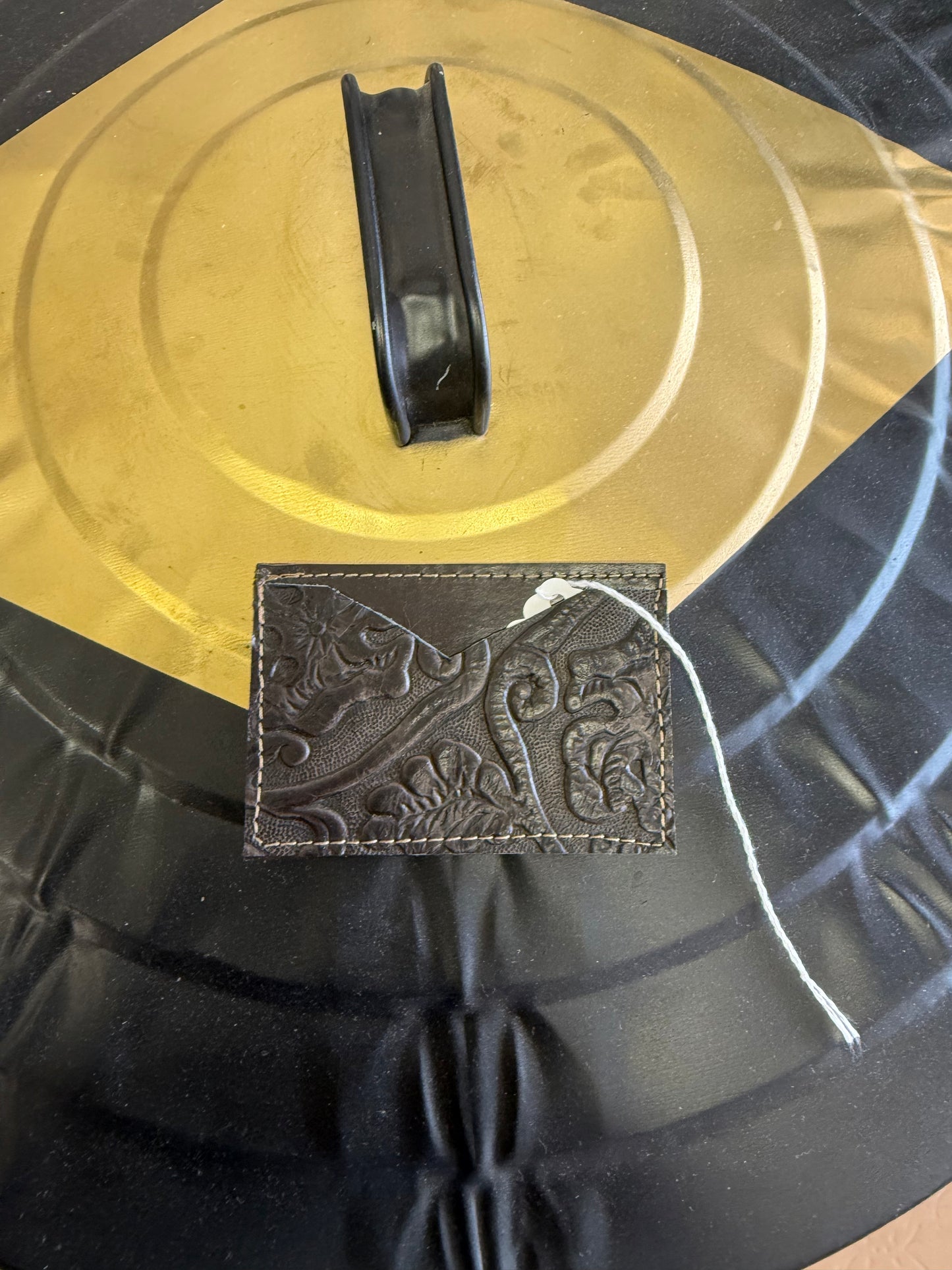 Tooled leather brown card holder