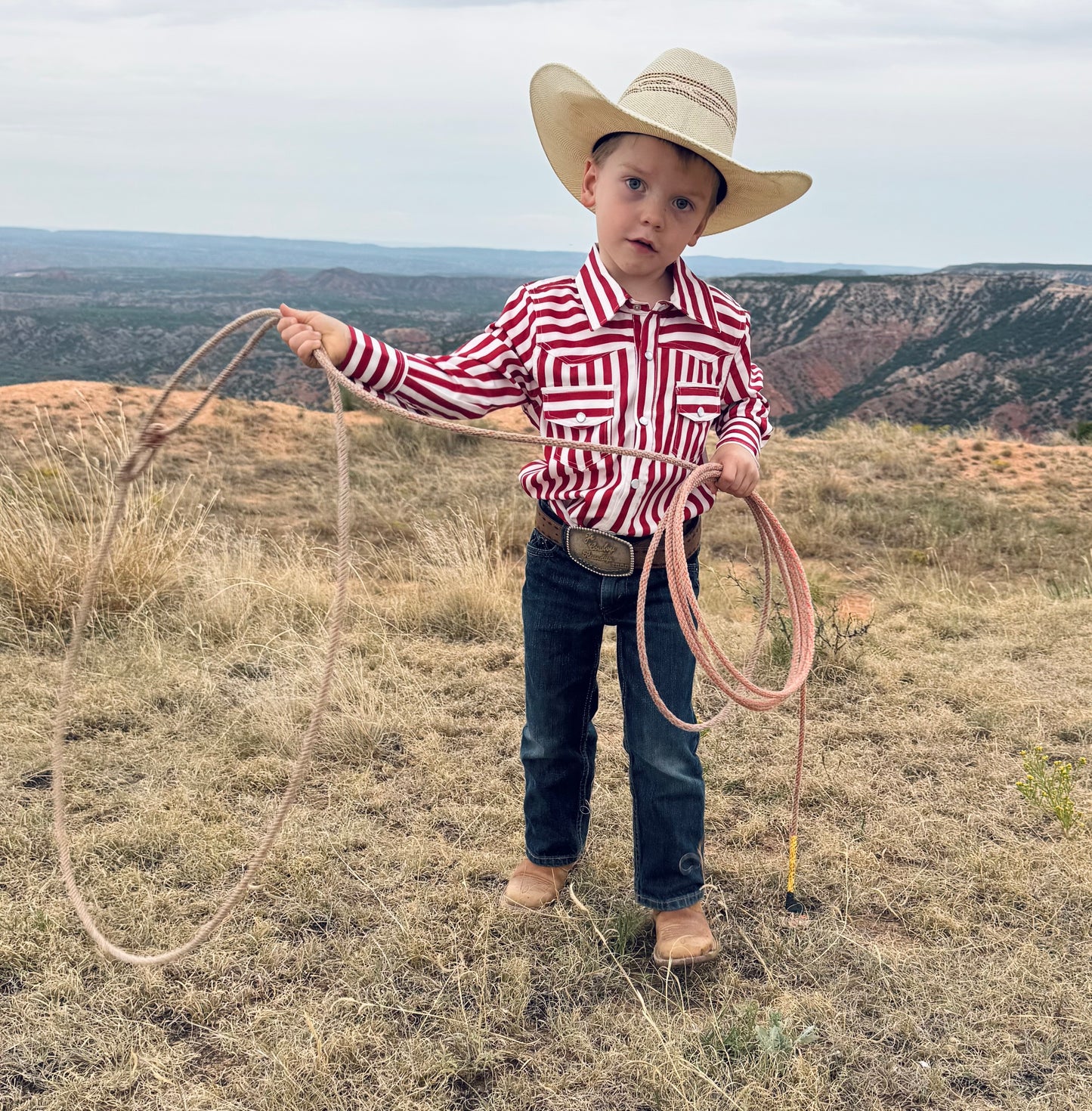 Red Striped Cowkid Pearl Snap