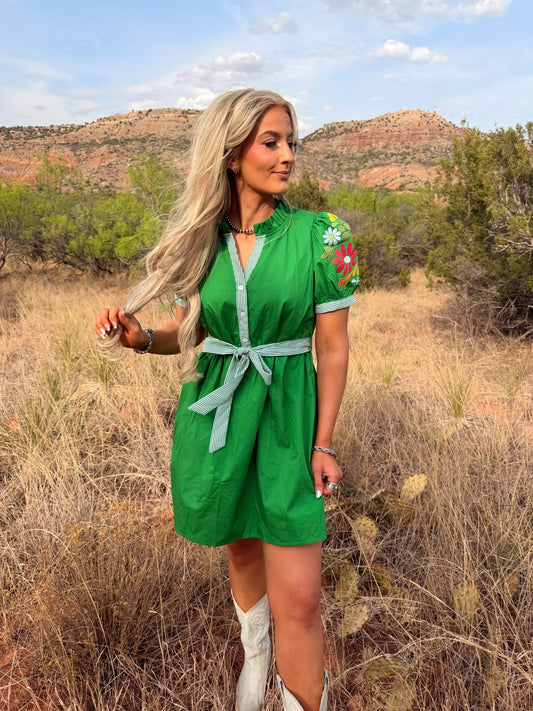 Green Floral Embroidered Dress