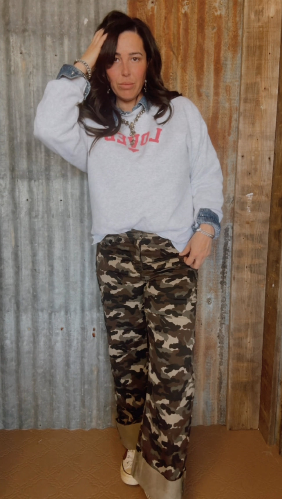Cuffed Camo Boyfriend Jeans
