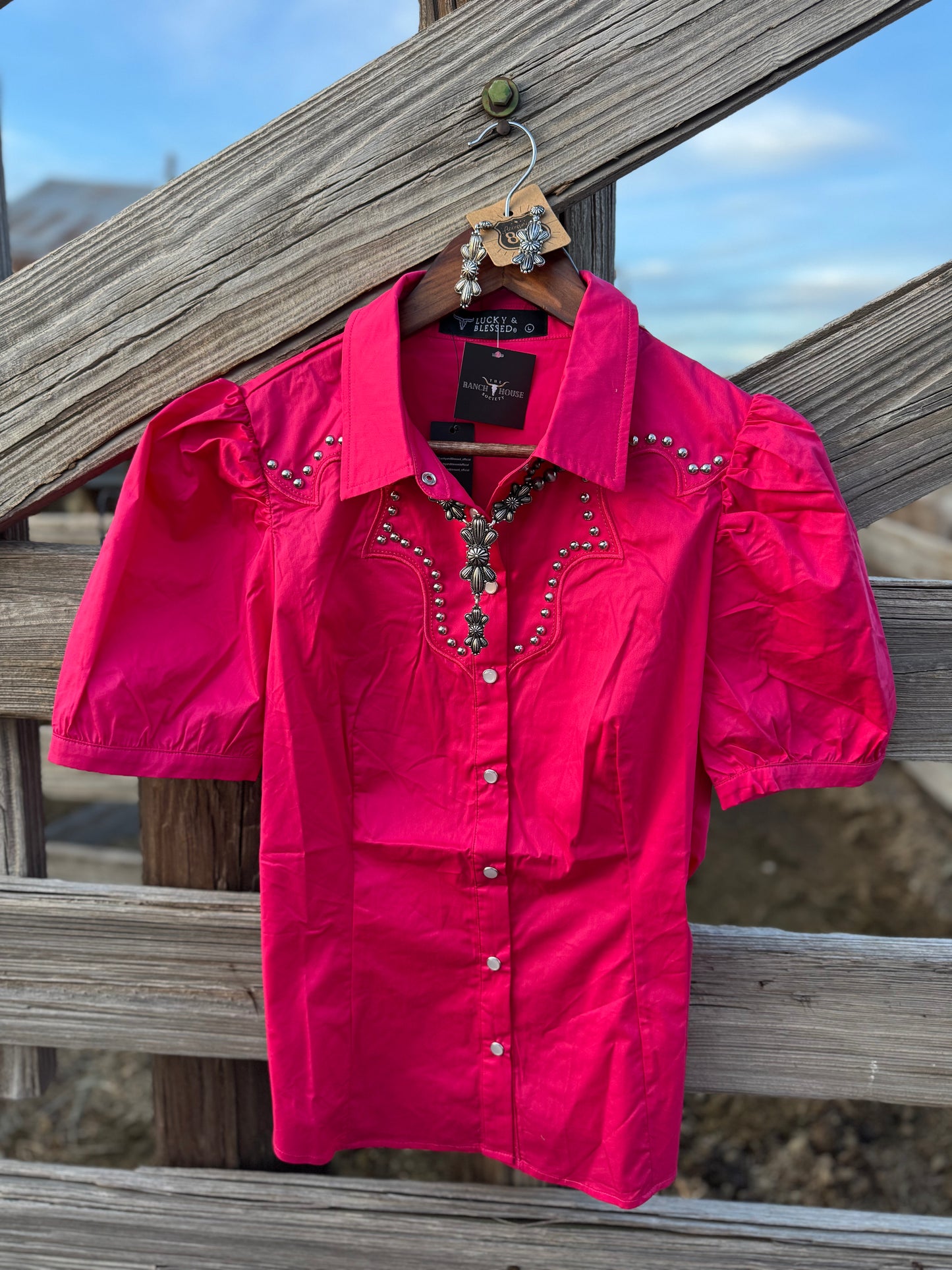 Hot Pink Studded Pearl Snap