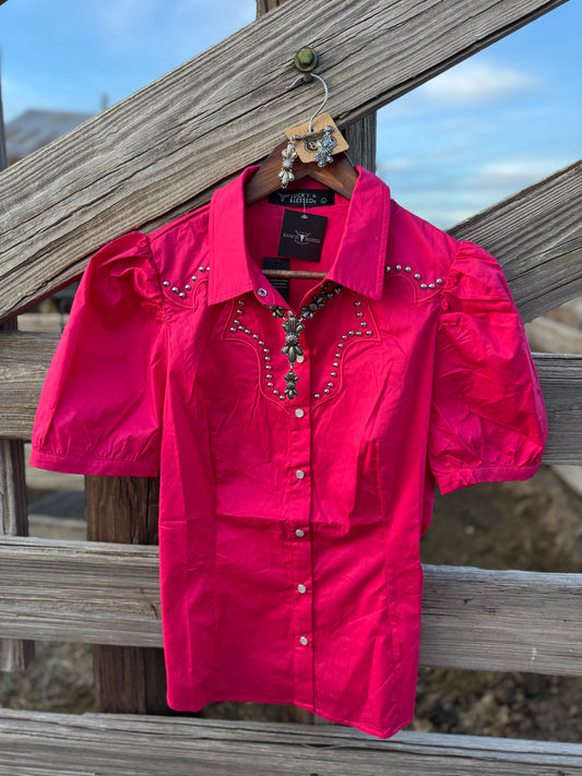 Hot Pink Studded Pearl Snap