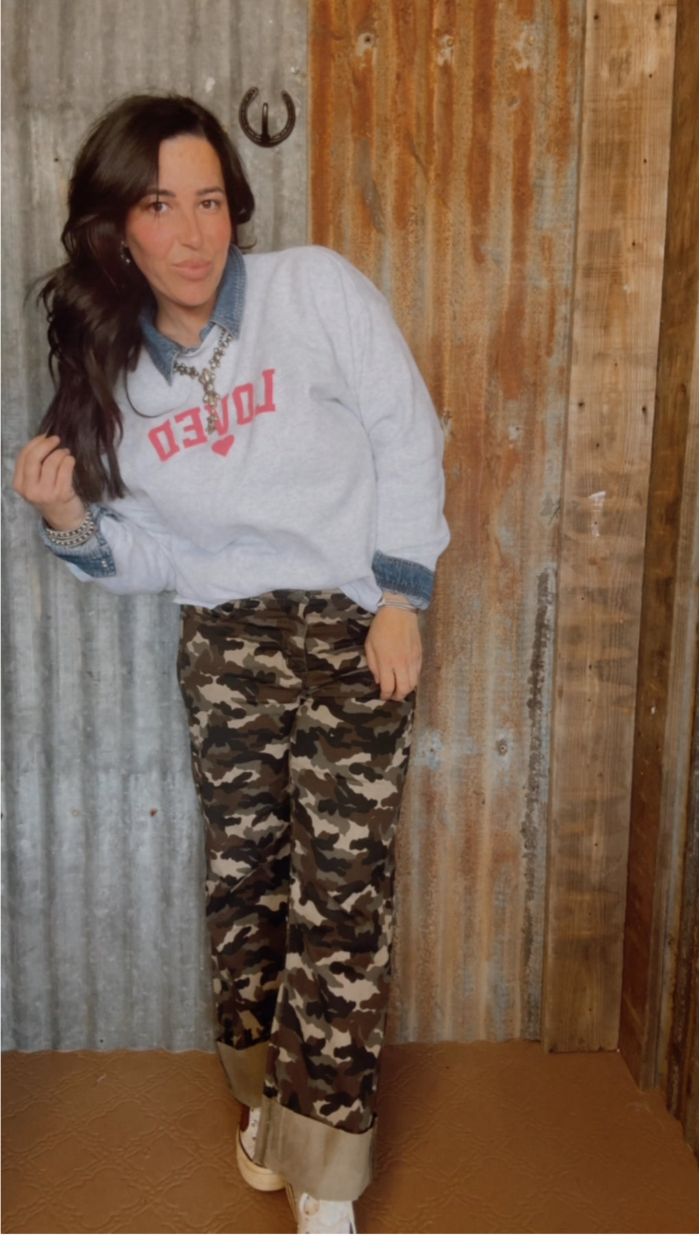 Cuffed Camo Boyfriend Jeans