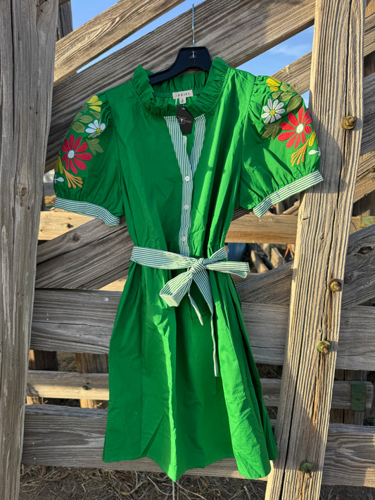 Green Floral Embroidered Dress