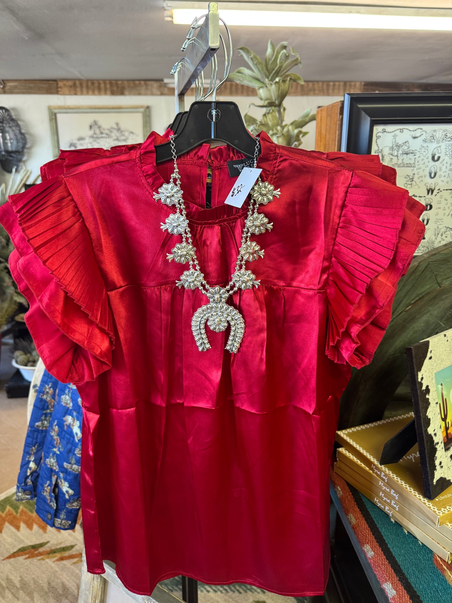 Satin Ruffle Top- Red & Fushia