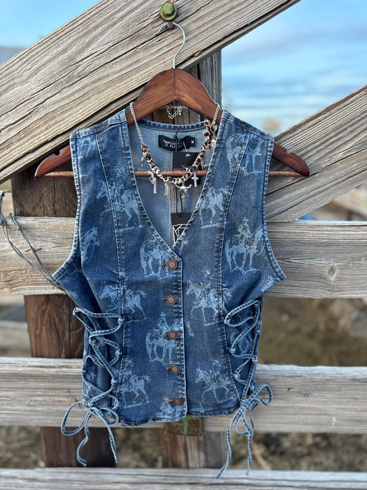 Western Denim Lace Up Vest