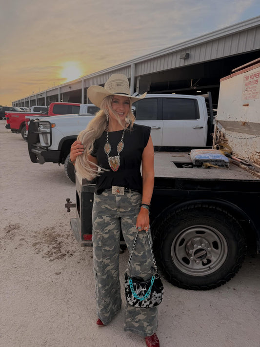 Wide Leg Camo Pants - Hidden