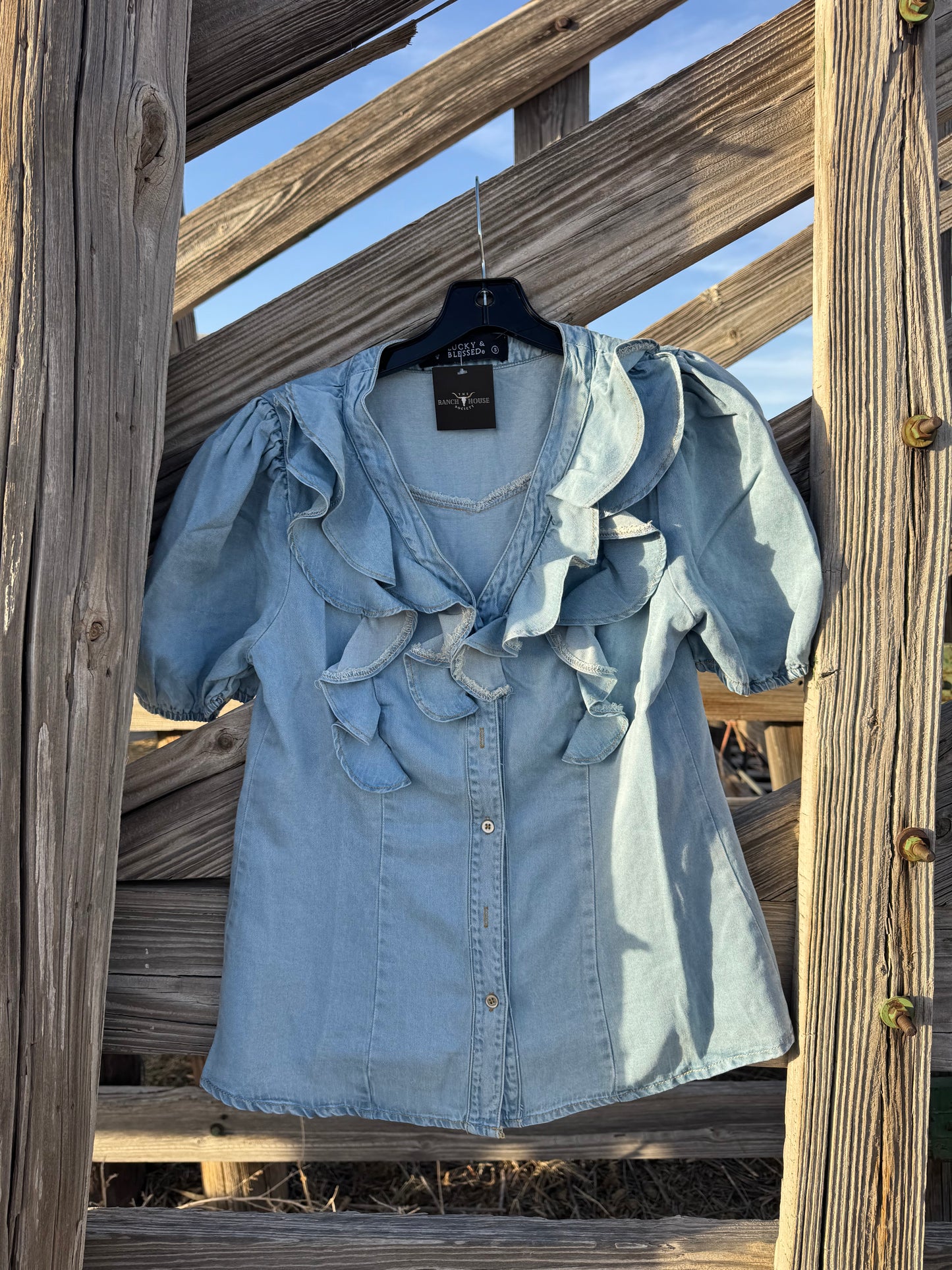 Chambray Ruffle Blouse
