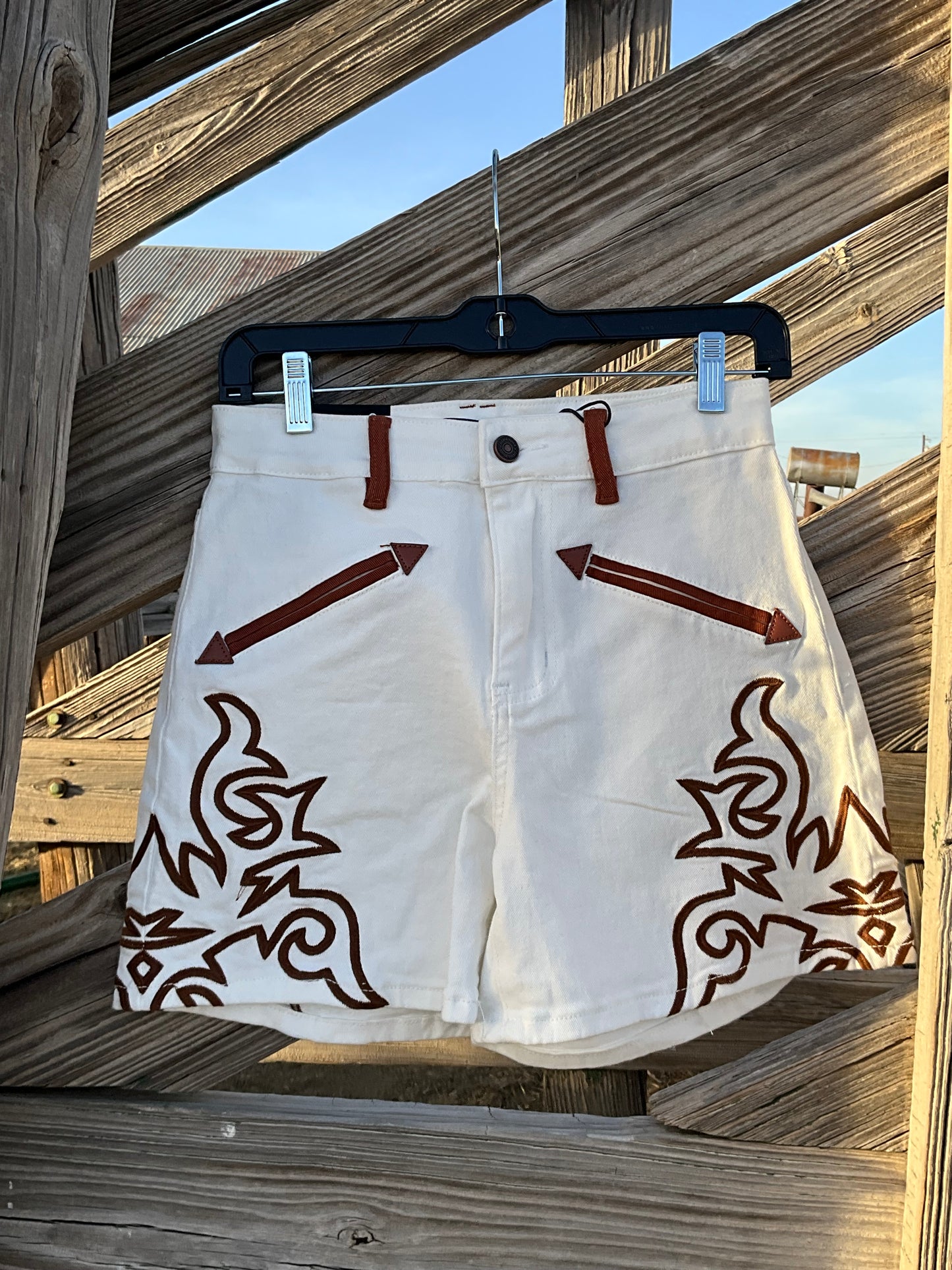 White Boot Stitch Shorts