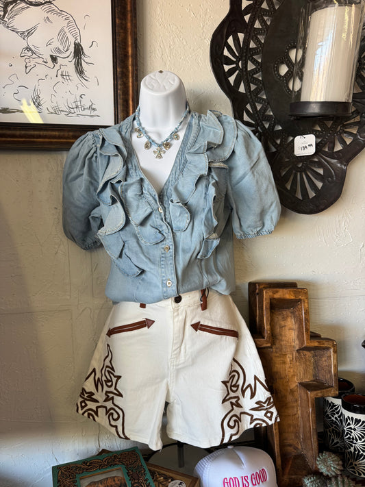 White Boot Stitch Shorts