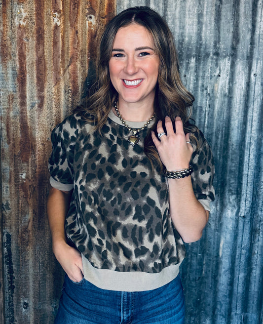 Leopard Puff Sleeve Top