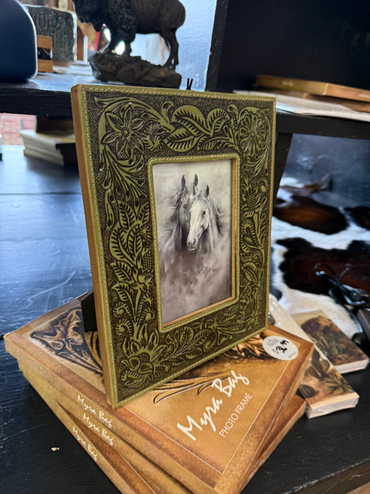 Light green tooled leather frame