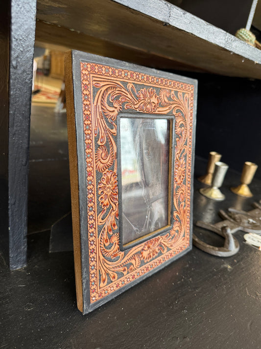 Brown tooled leather frame