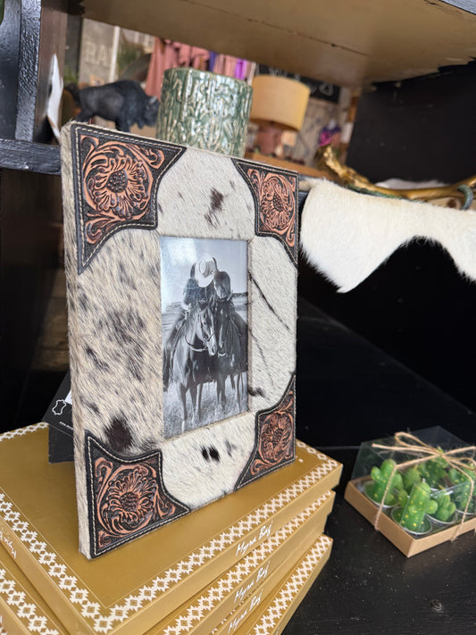 Tooled leather cowhide frame