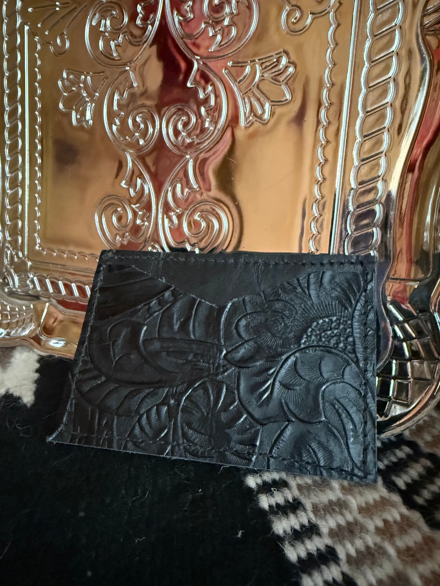 Black tooled leather card holder