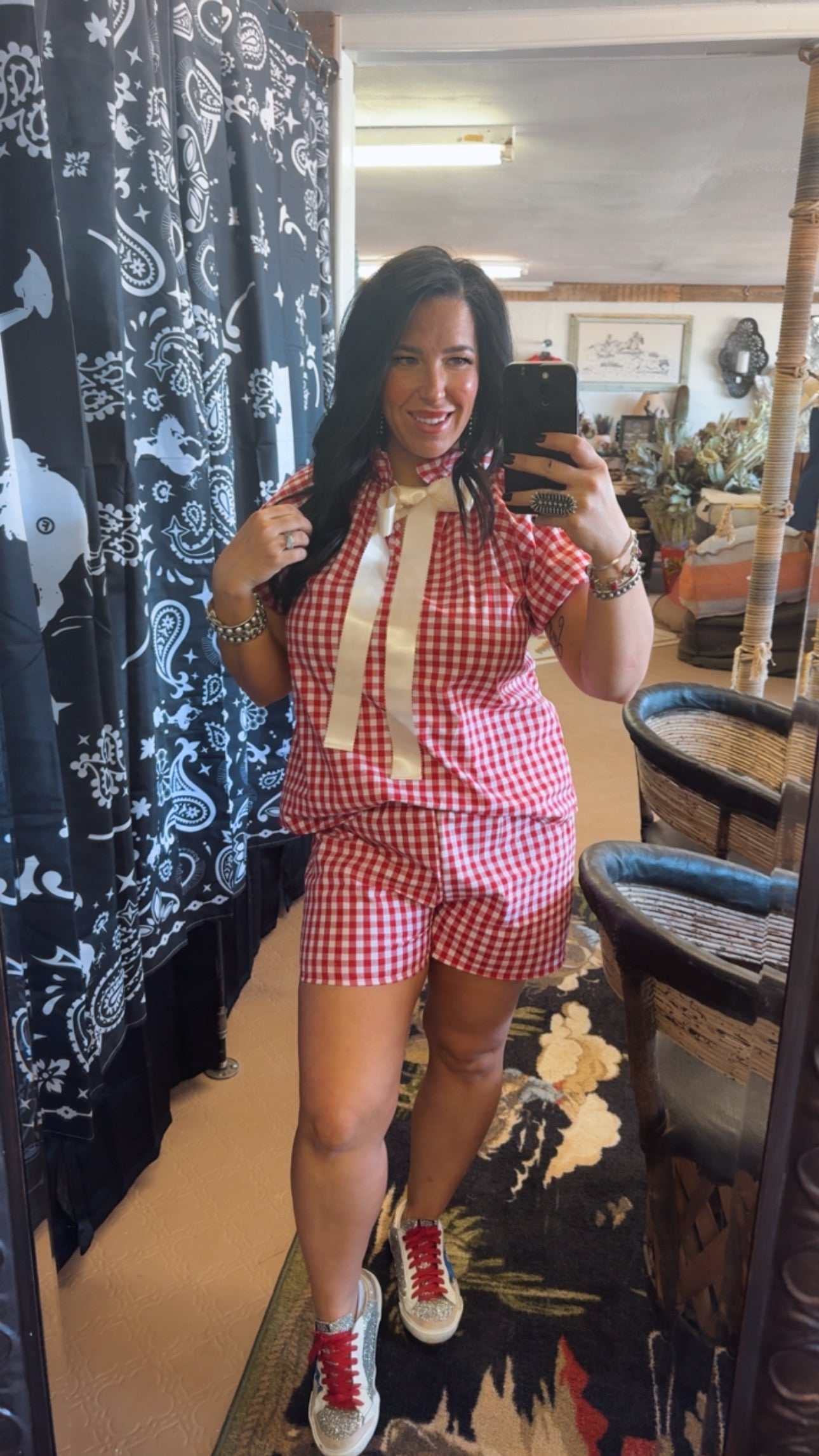 Red Gingham Blouse &Shorts