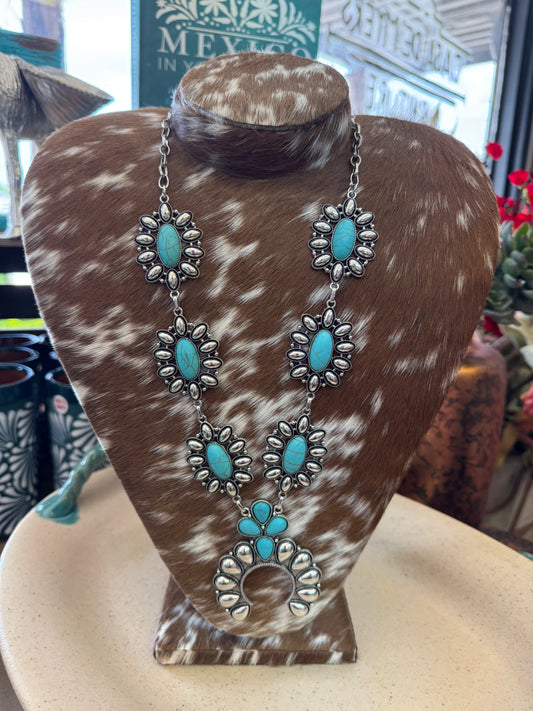 Turquoise and Silver Squash Blossom