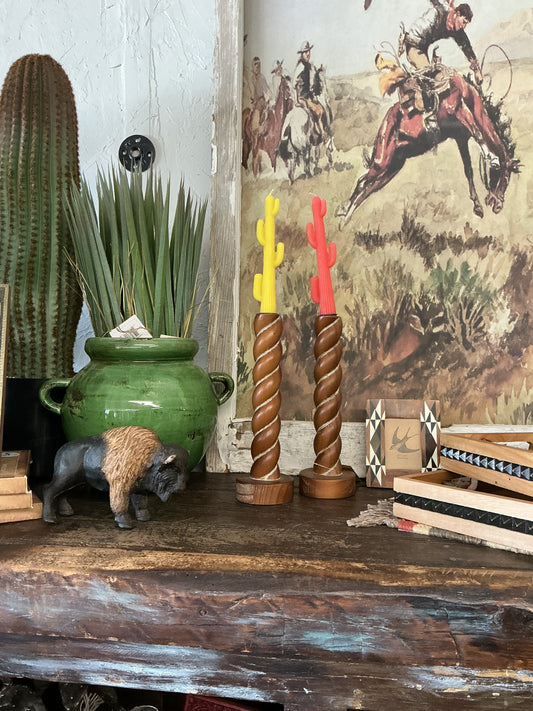 Wooden Twist Candle holder Set