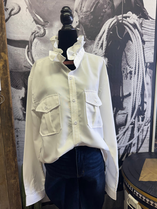 White Ruffle Blouse M