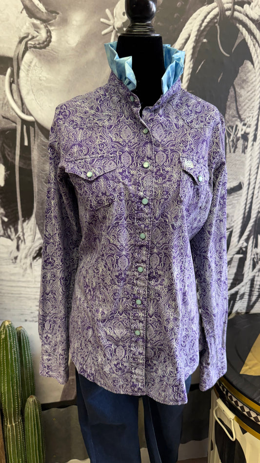 Purple Paisley Boot Ruffle Blouse