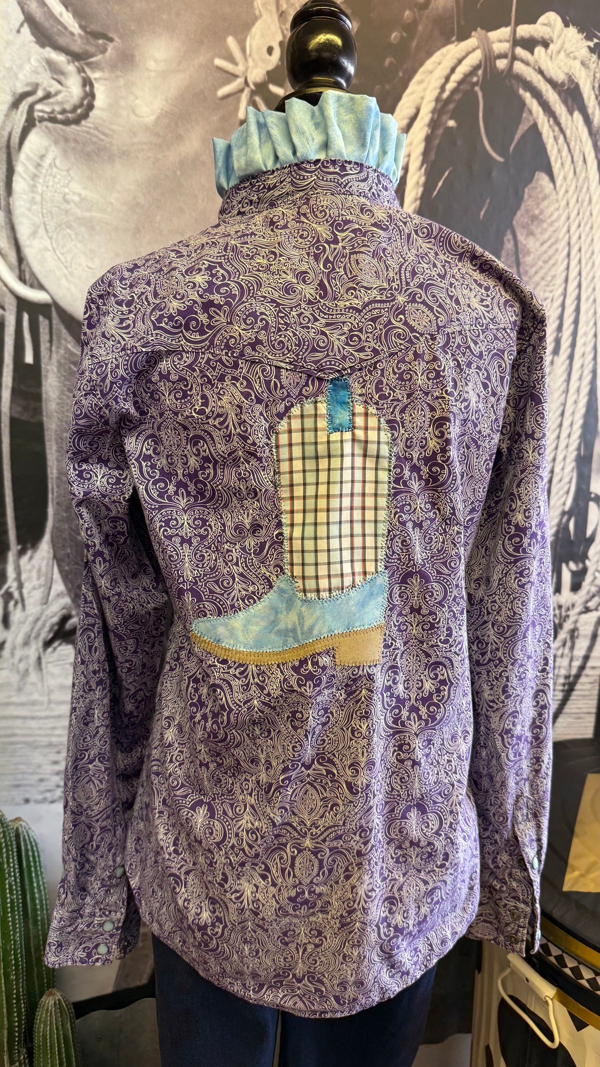 Purple Paisley Boot Ruffle Blouse