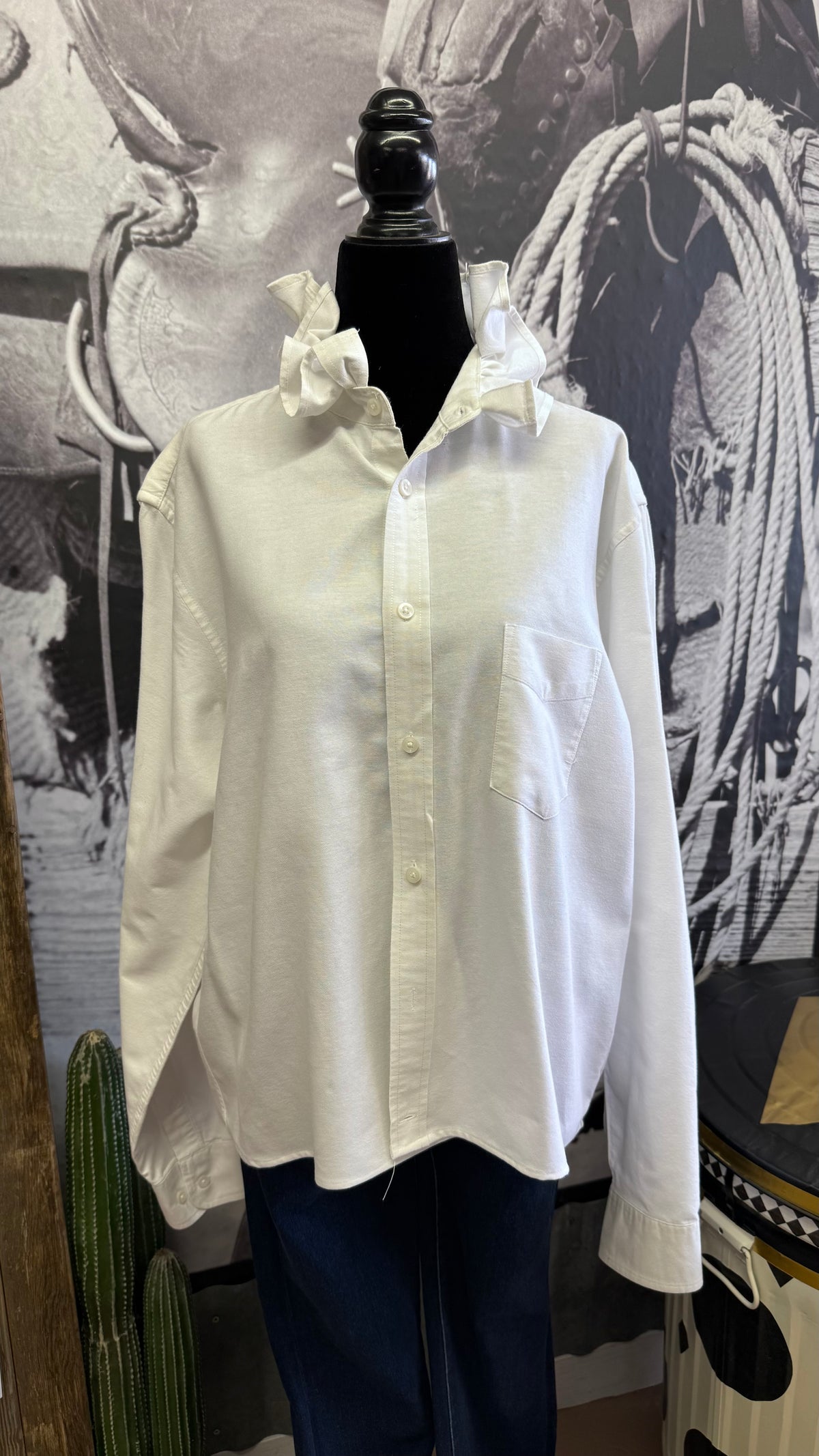 White Ruffle Blouse L
