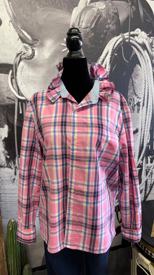 Pink Plaid Ruffle Blouse