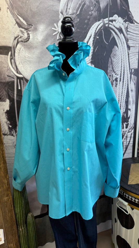 Turquoise Ruffle Blouse