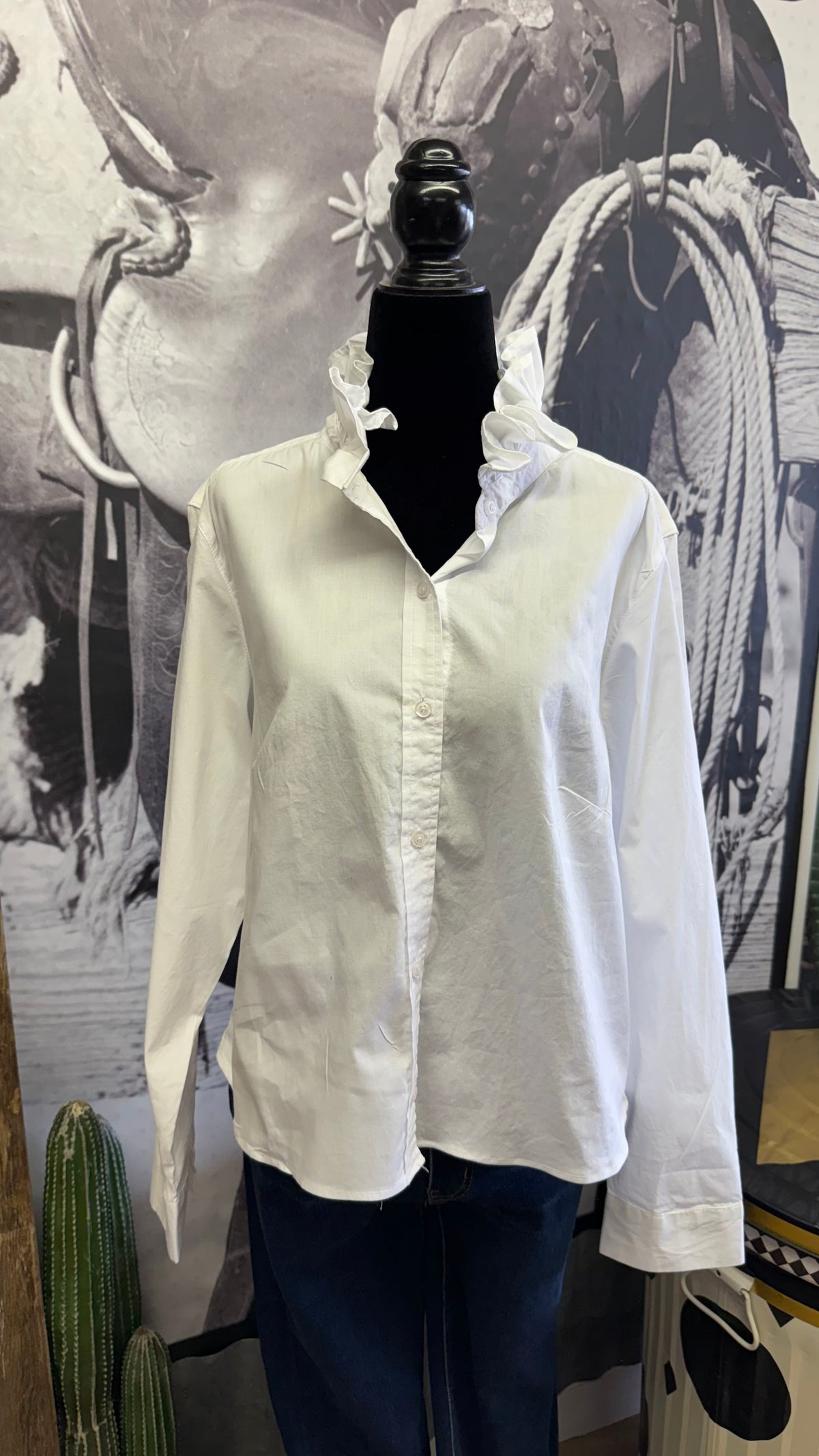 White Ruffle Blouse XL