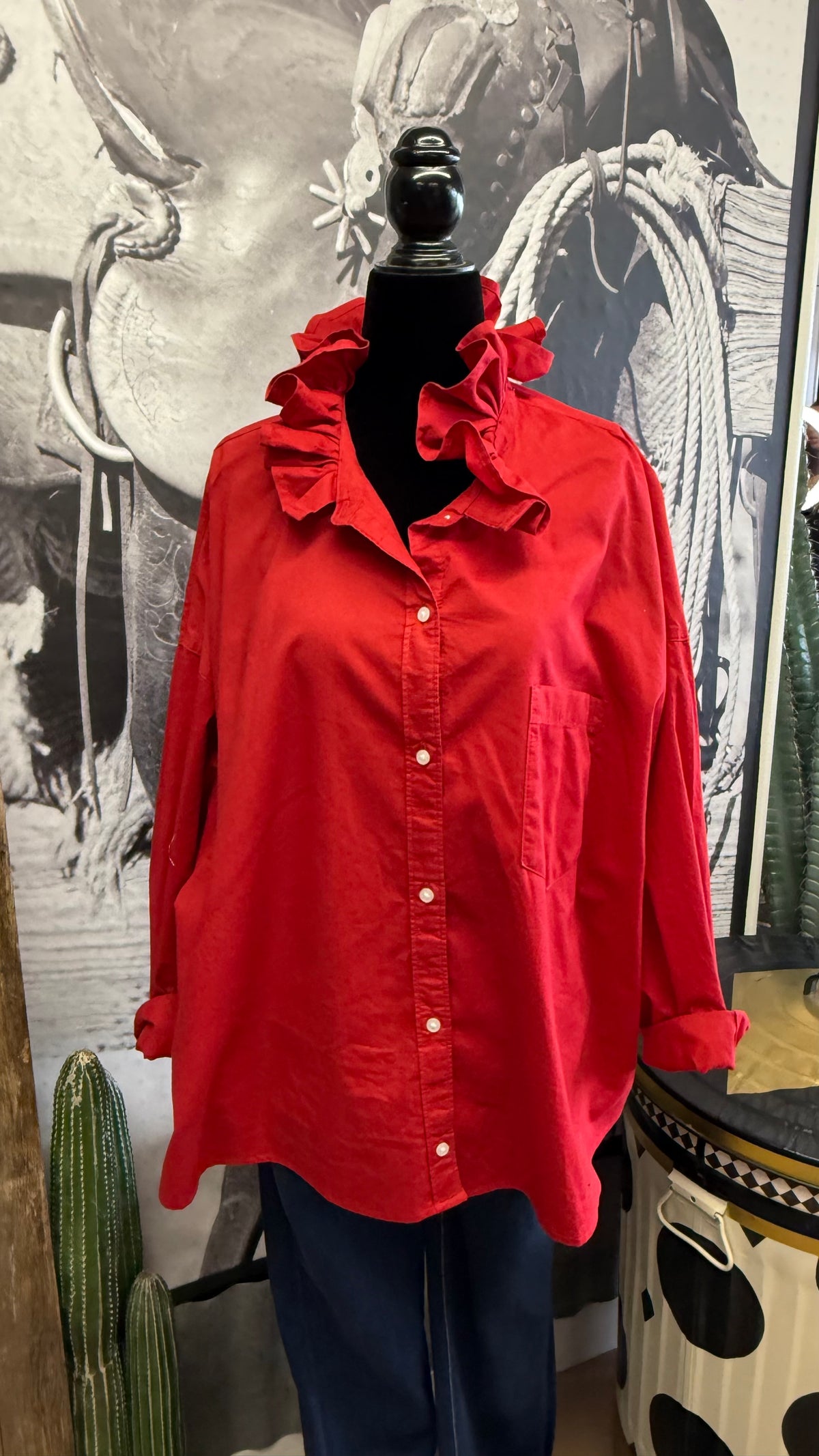 Red Ruffle Game Day Blouse