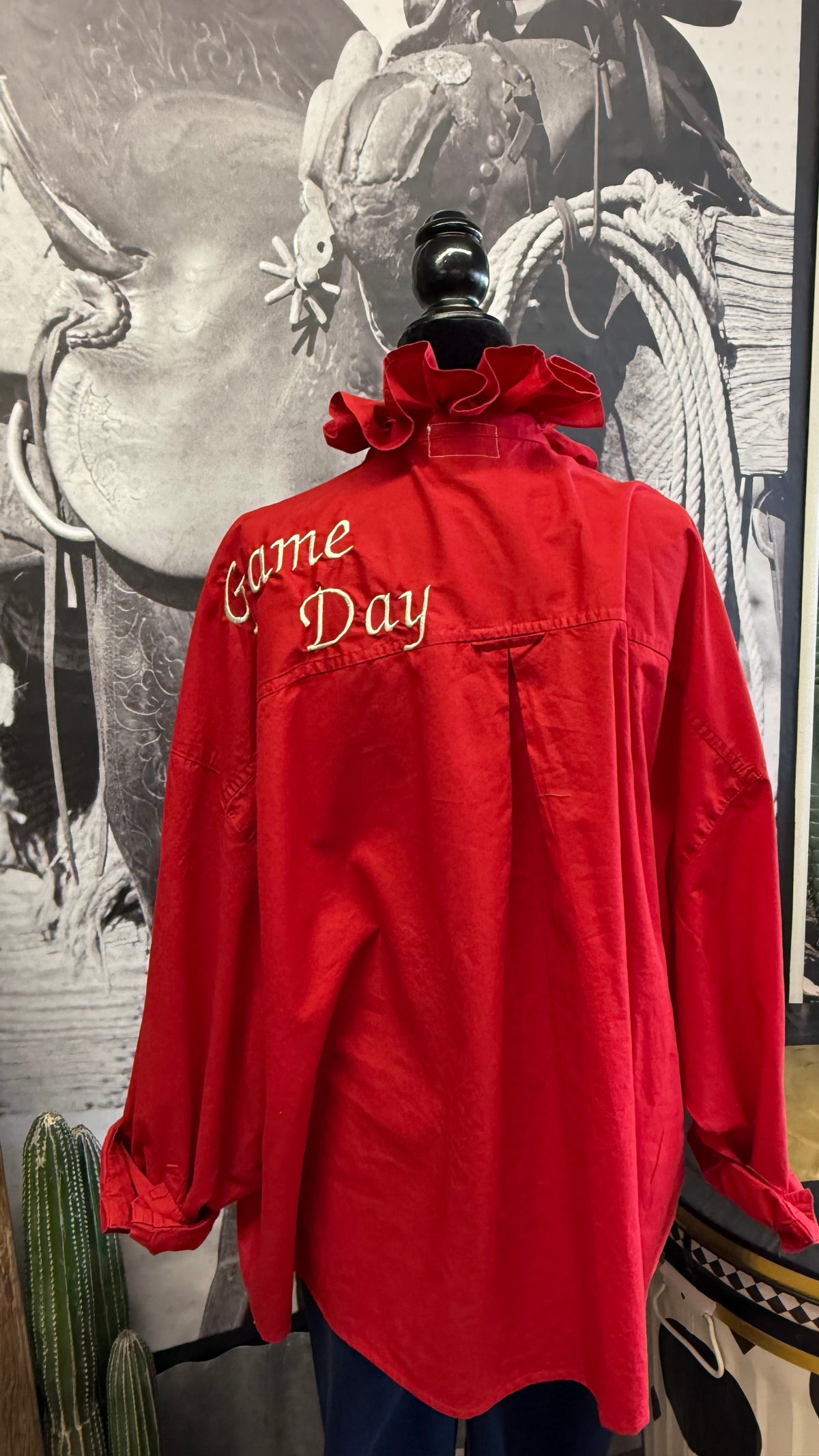 Red Ruffle Game Day Blouse
