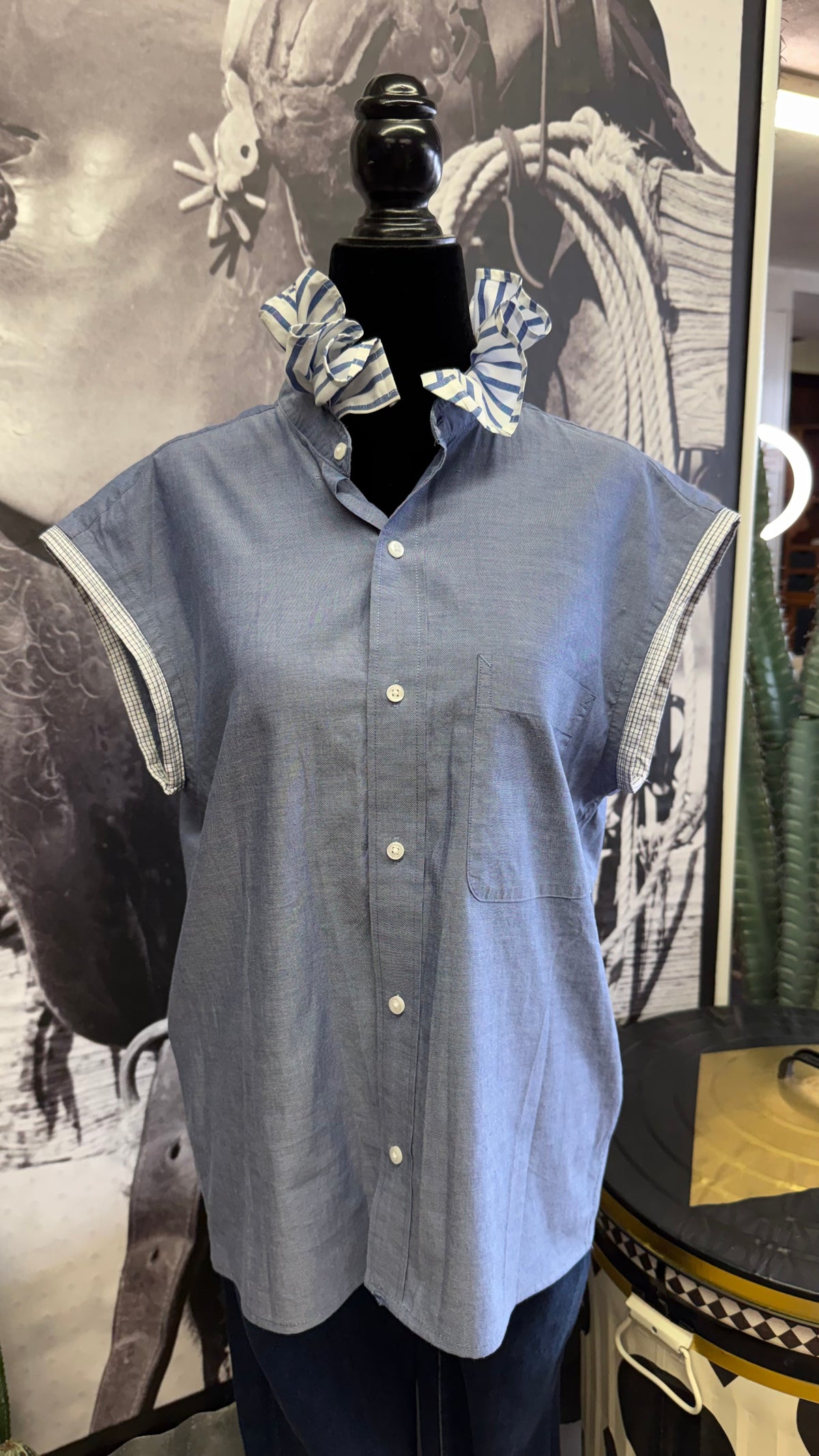 Denim Feel Ruffle Blouse