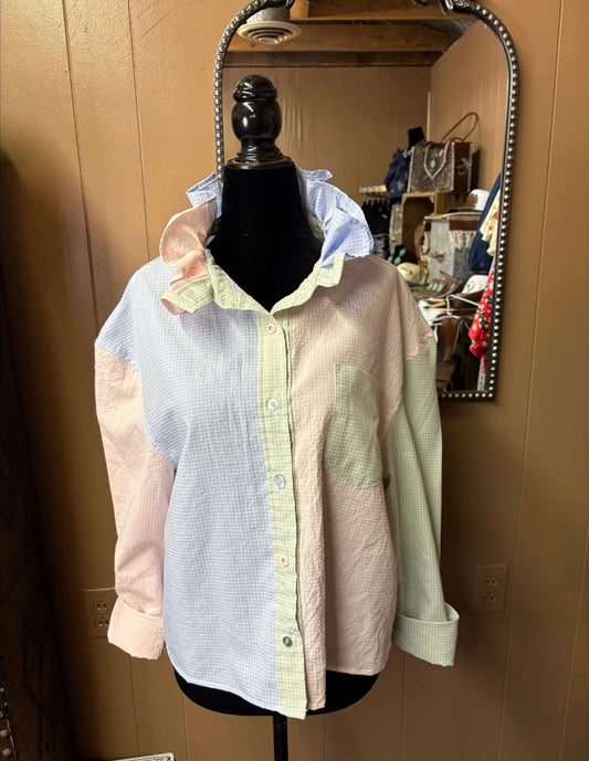 Color Block Ruffle Blouse