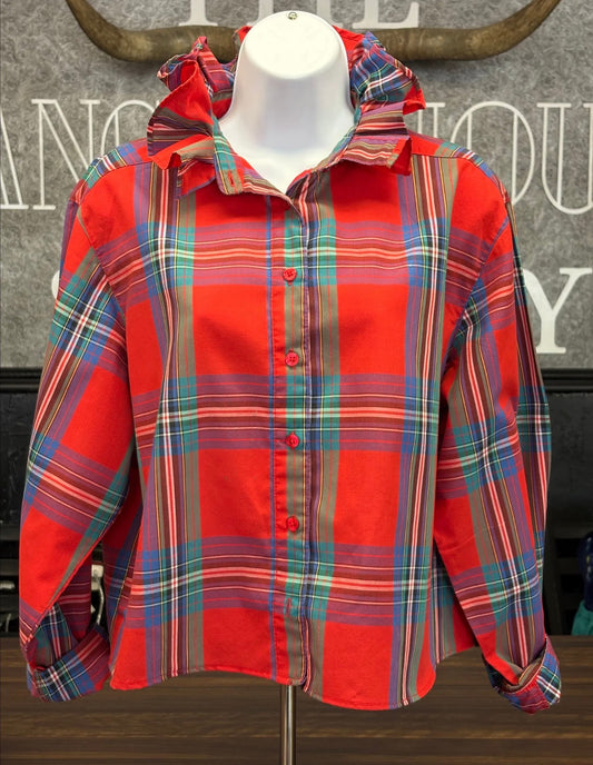 OG Plaid Ruffe Blouse