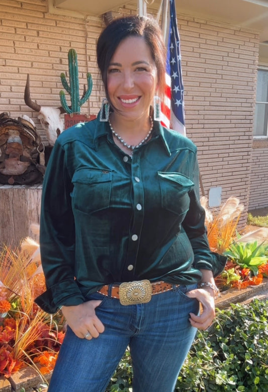 Teal Velvet Concho Button Up