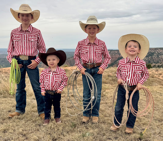 Red Striped Cowkid Pearl Snap