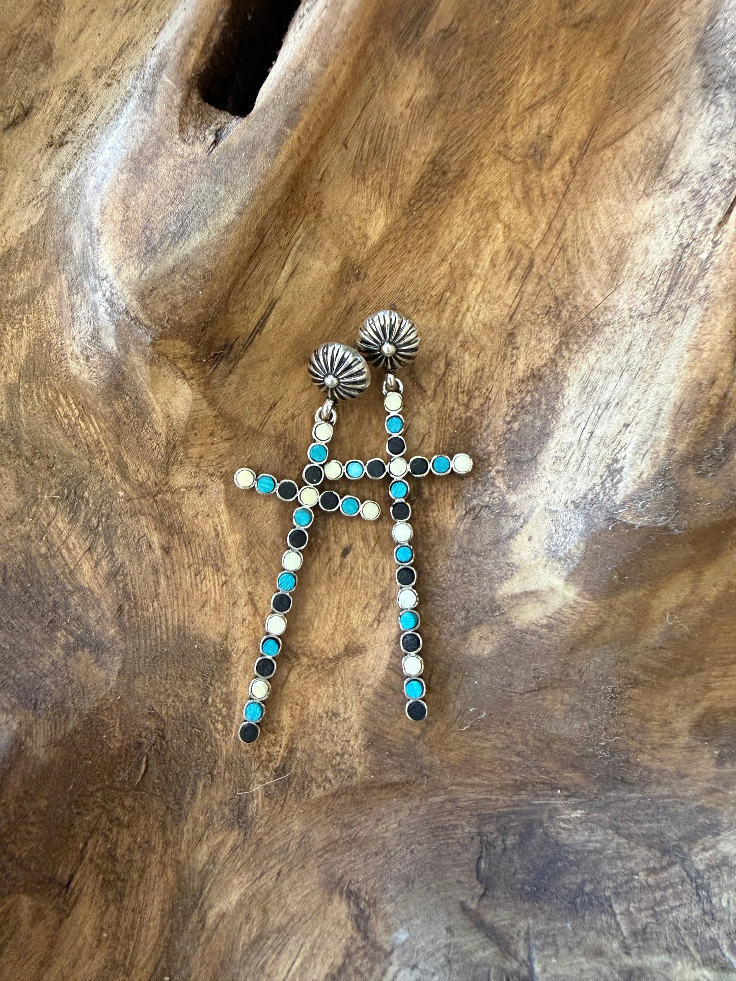 Silver wooden Cross Earrings Turquoise or Multicolored
