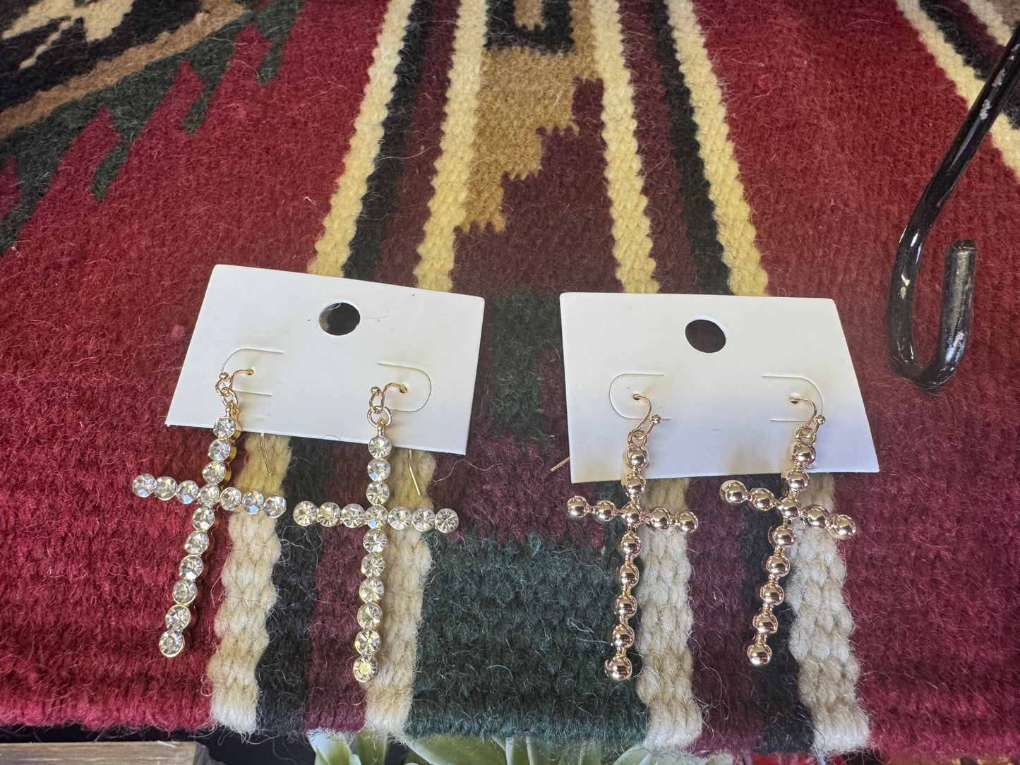 Cross Earrings- Silver, Crystal, & Gold