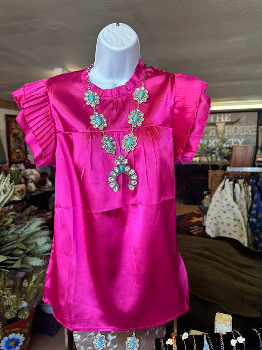 Satin Ruffle Top- Red & Fushia