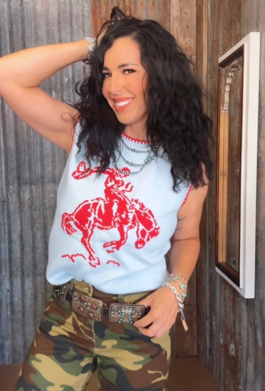 Hats off Bronc Red & Blue Sweater