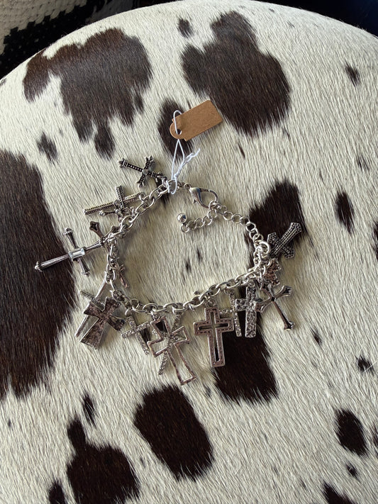 Cross Charm Bracelet - Gold & Silver