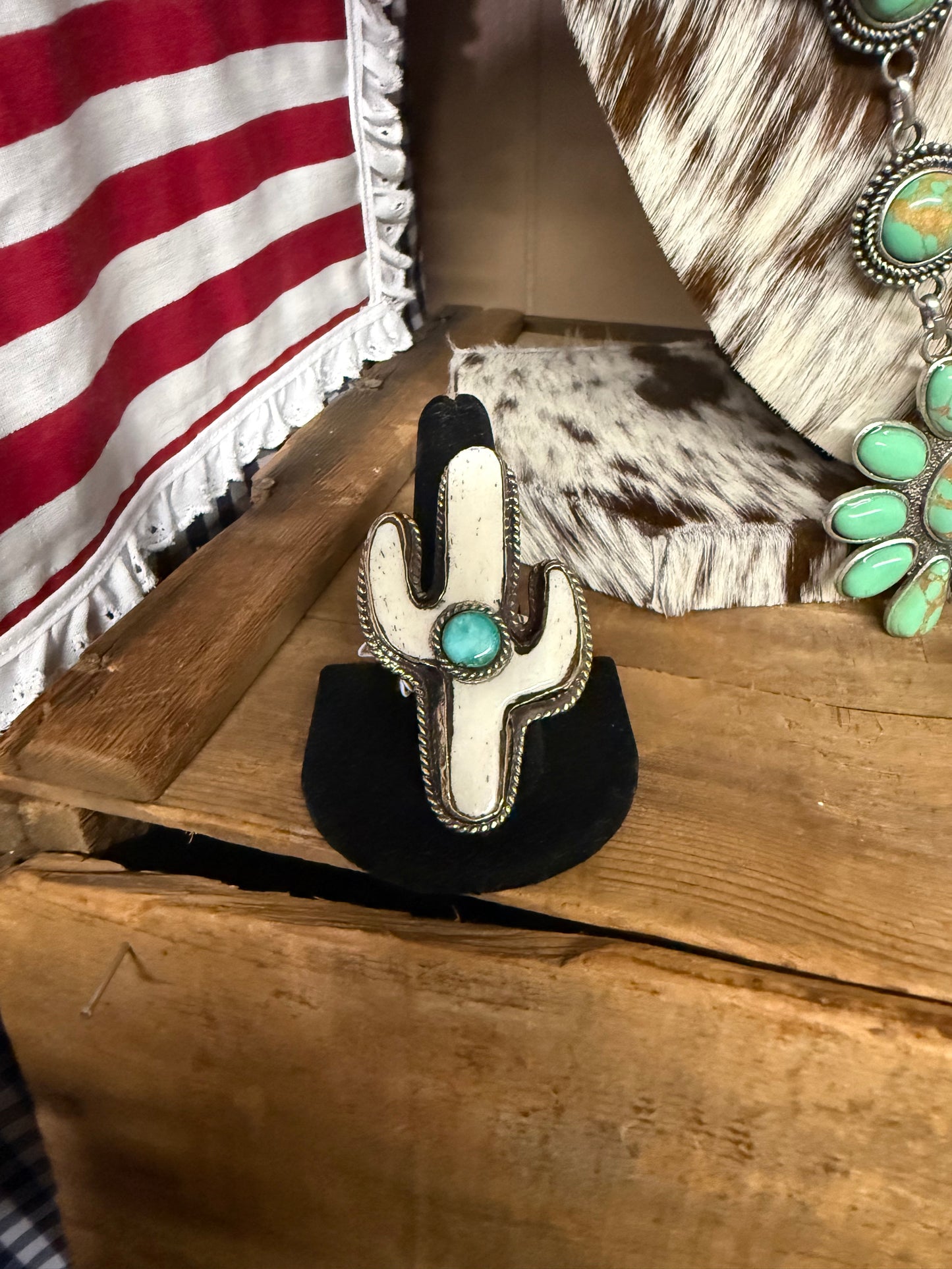 Cactus Turquoise Stone Adjustable Ring